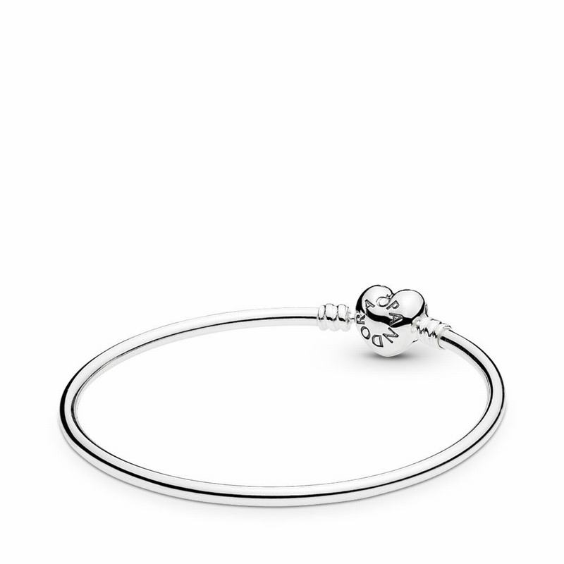 Pandora Logo Heart Clasp Moments Bangle Bracelet Sale NZ, Sterling Silver (052479-DZT)